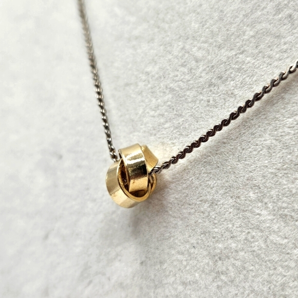 VINTAGE Two Tone Endless Knot Pendant Dainty Necklace Love Knot - Picture 3 of 5